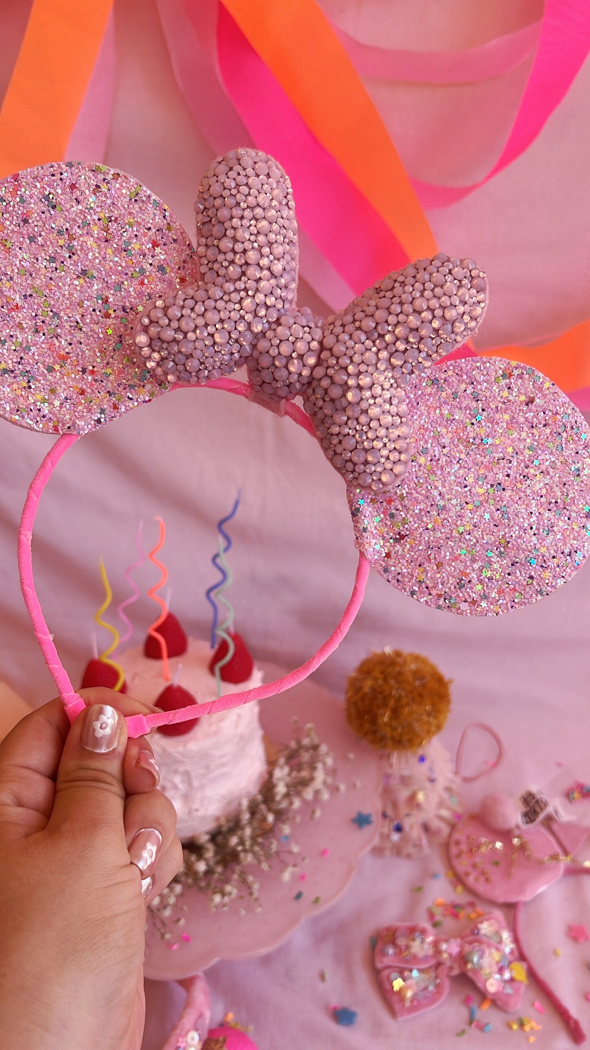 Opal Crystal Puff Bow Mouse Ears