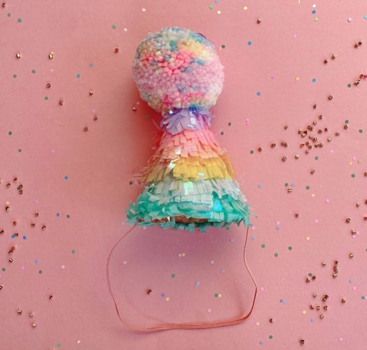 Pastel Rainbow  Fringe Party Hat